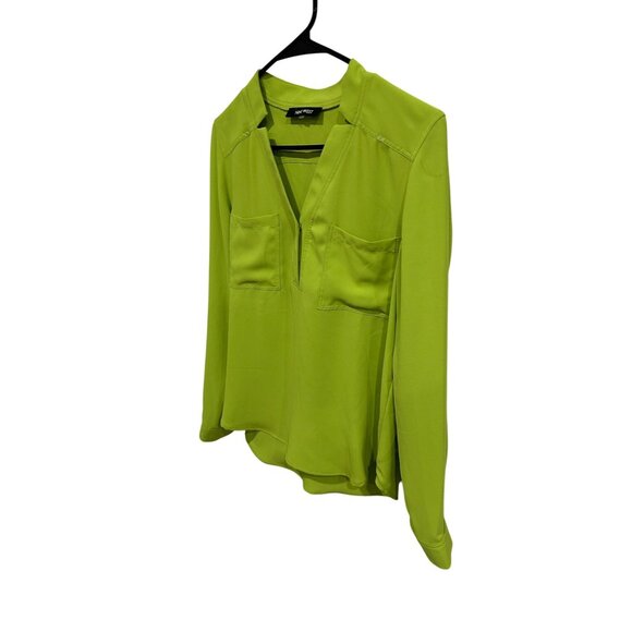 Nine West Womens Lime Green Long Sleeve Blouse V Neck Chest Pockets Size M - Picture 3 of 10